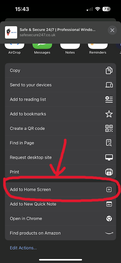 Step 2: Select Add to Home Screen option